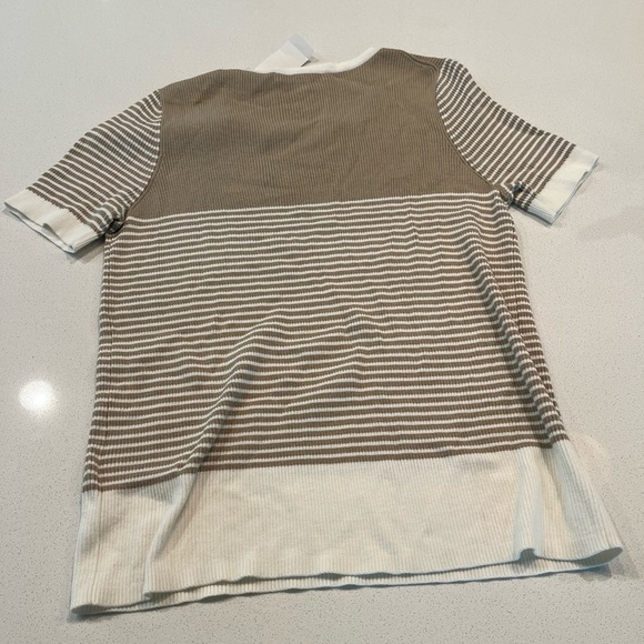 NEW 364 Brooks Brothers Tan/Camel & White Striped S S Pull Over Sweater- Large - Picture 4 of 7